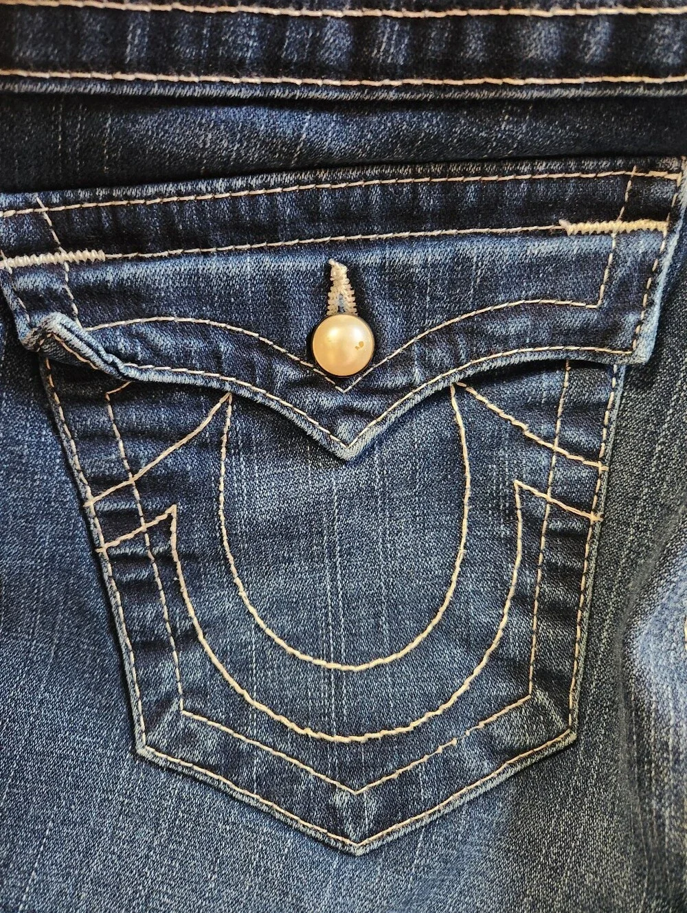 True Religion Becky Y2K Pearl Button Flap Pocket Bootcut Jeans Size 31 - Picture 11 of 15